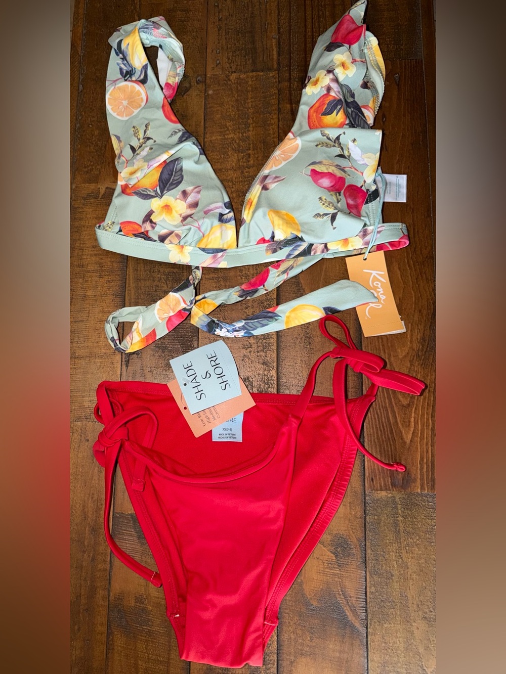 Kona Sol Mint Floral & Red Two-Piece Swim Set